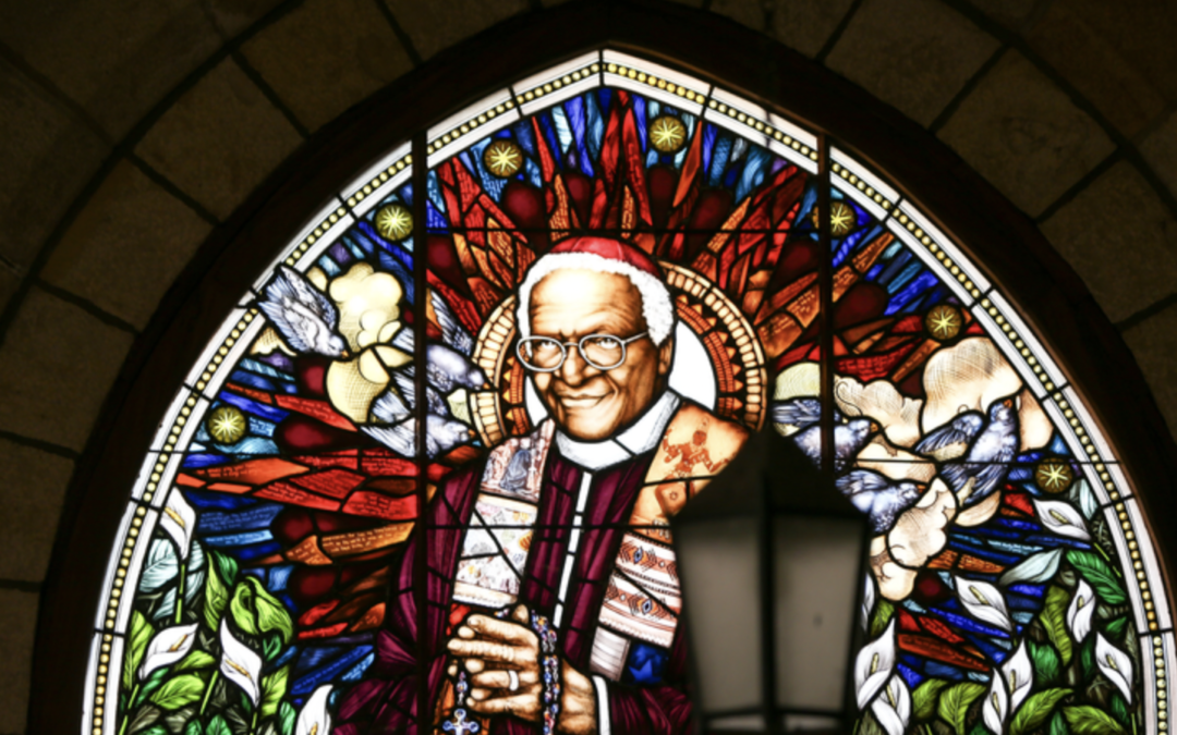 Archbishop Desmond Tutu is commemorated in stained glass at St George’s Cathedral